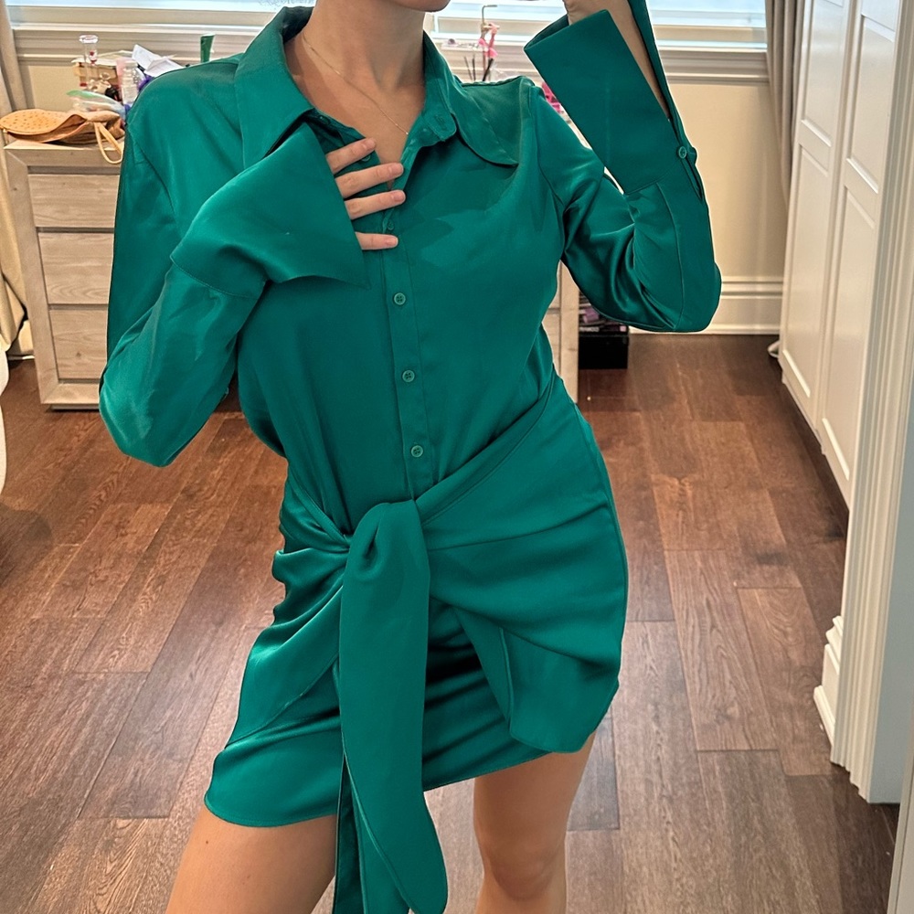 Rat & Boa Green Mini Dress Long Sleeve Silk
